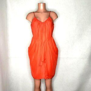Rebecca Taylor Orange Silk Cascade Dress Spaghetti Straps Pockets